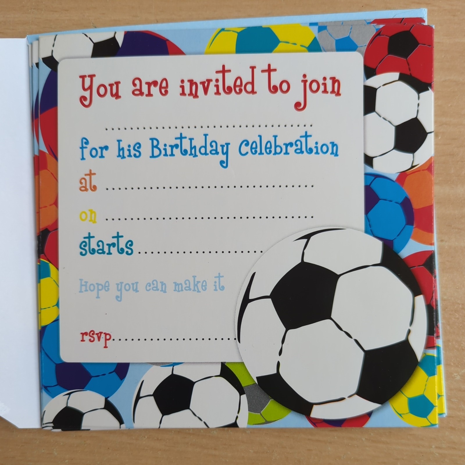 Football Party Invitations, (6 invitations), with envelopes, 13.5cm x 13.5cm gallery