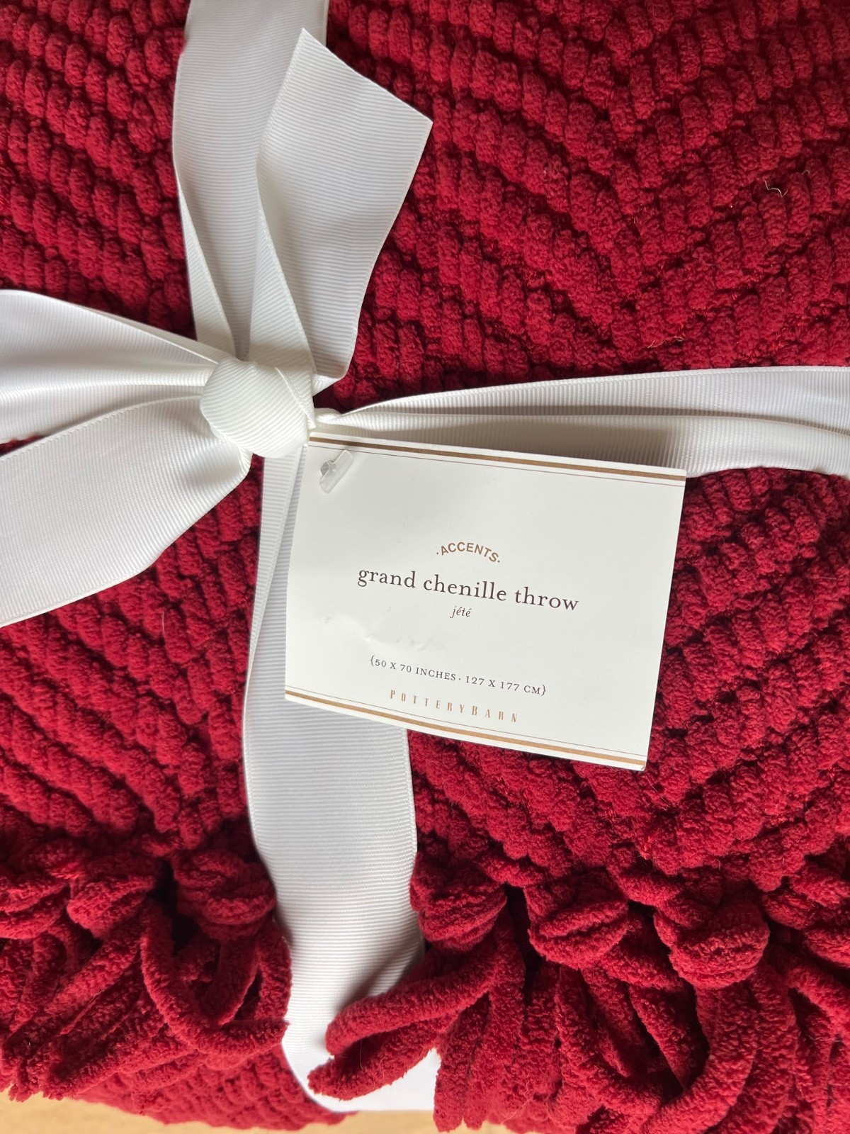 NEW RARE Pottery Barn Chunky Chenille Knit Throw Blanket 50 x 70 - Ruby Red gallery