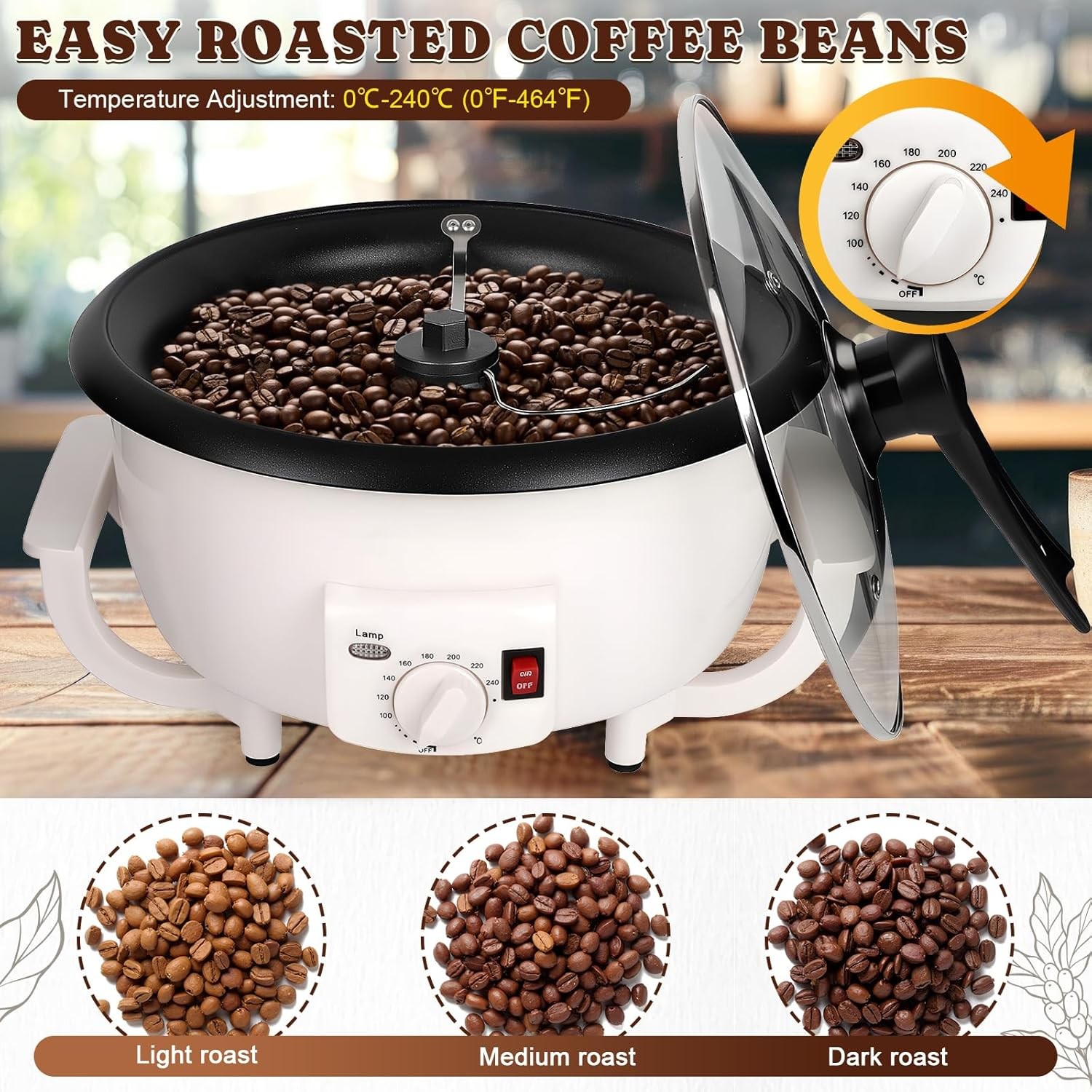 800g Electric Coffee Bean Roaster Machine 1200W 110V Timer Non Stick #R038 gallery