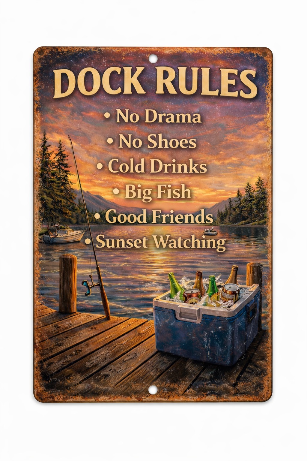 Dock Rules Metal Sign 8x12 Rustic Lake House Decor Fishing Boating Camp Wall Art gallery