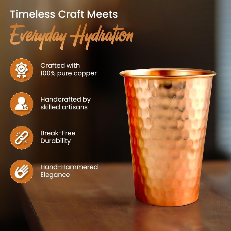 Pure Copper Cup 600ml Ayurvedic Solid Handicraft Traditional Water Glass Mug gallery