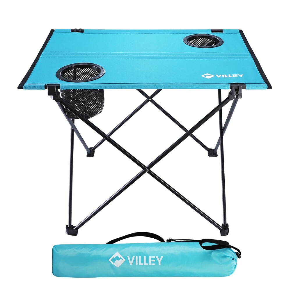VILLEY Folding Camping Table, Portable Camping Table w/2 Cup Holders & Carry Bag gallery