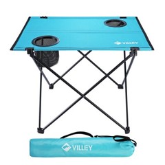 VILLEY Folding Camping Table, Portable Camping Table w/2 Cup Holders & Carry Bag