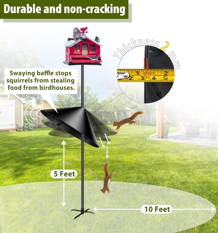 MULTI SIZE Bird Feeder Squirrel Proof Baffle 19 Inch Black Protects Raccoons & S gallery