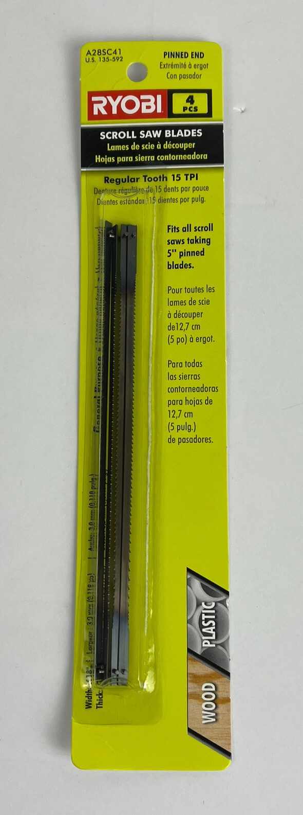 RYOBI 5 In. 15 TPI Regular Pinned Scroll Saw Blade 4 Piece Set A28SC41 NEW gallery