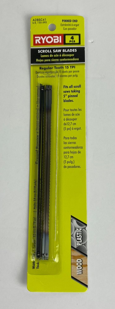 RYOBI 5 In. 15 TPI Regular Pinned Scroll Saw Blade 4 Piece Set A28SC41 NEW