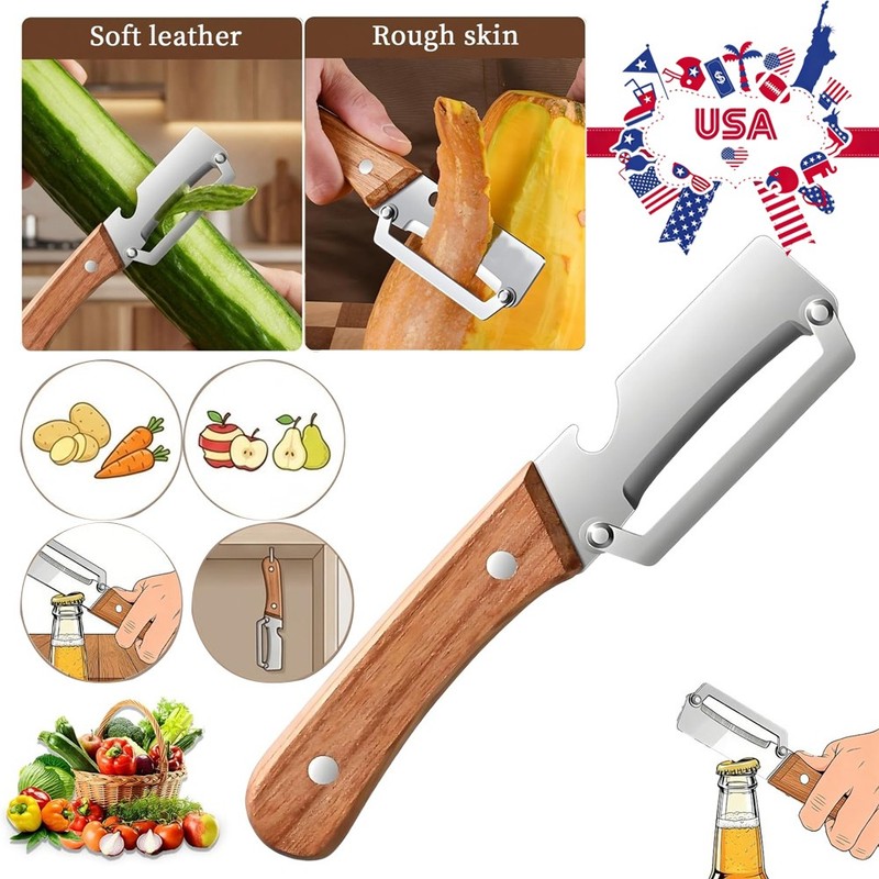 2 Pack 2 in 1 Multi Functional Vegetable Peeler with Bottle Opener and Wooden Ha gallery