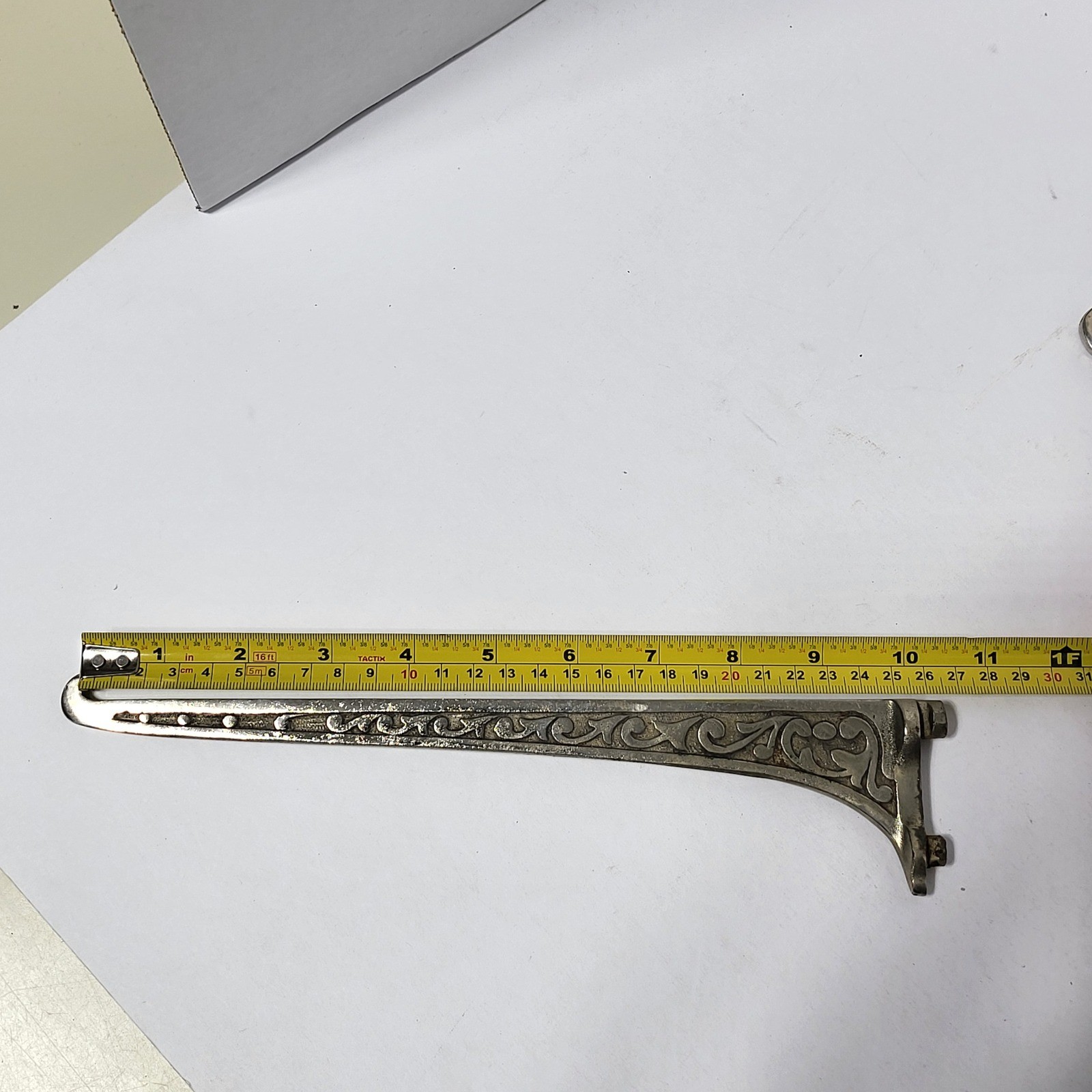 Set of 6 Ornate Scrollwork Shelf Brackets Silver Tone Cast Metal Victorian Style gallery