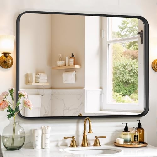 Bathroom Mirror 40x30 Inch Metal Frame Rectangle 40"L x 30"W Black Rectangular gallery