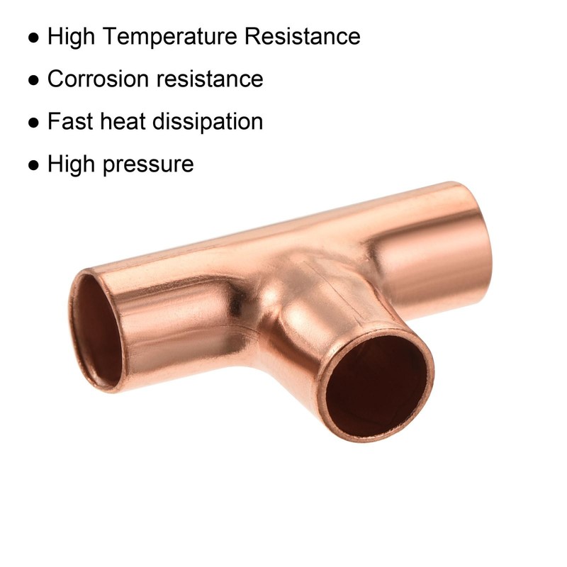 2 pack Tee Copper Fitting 3 Way Welding Joint 1/4 Inch ID gallery