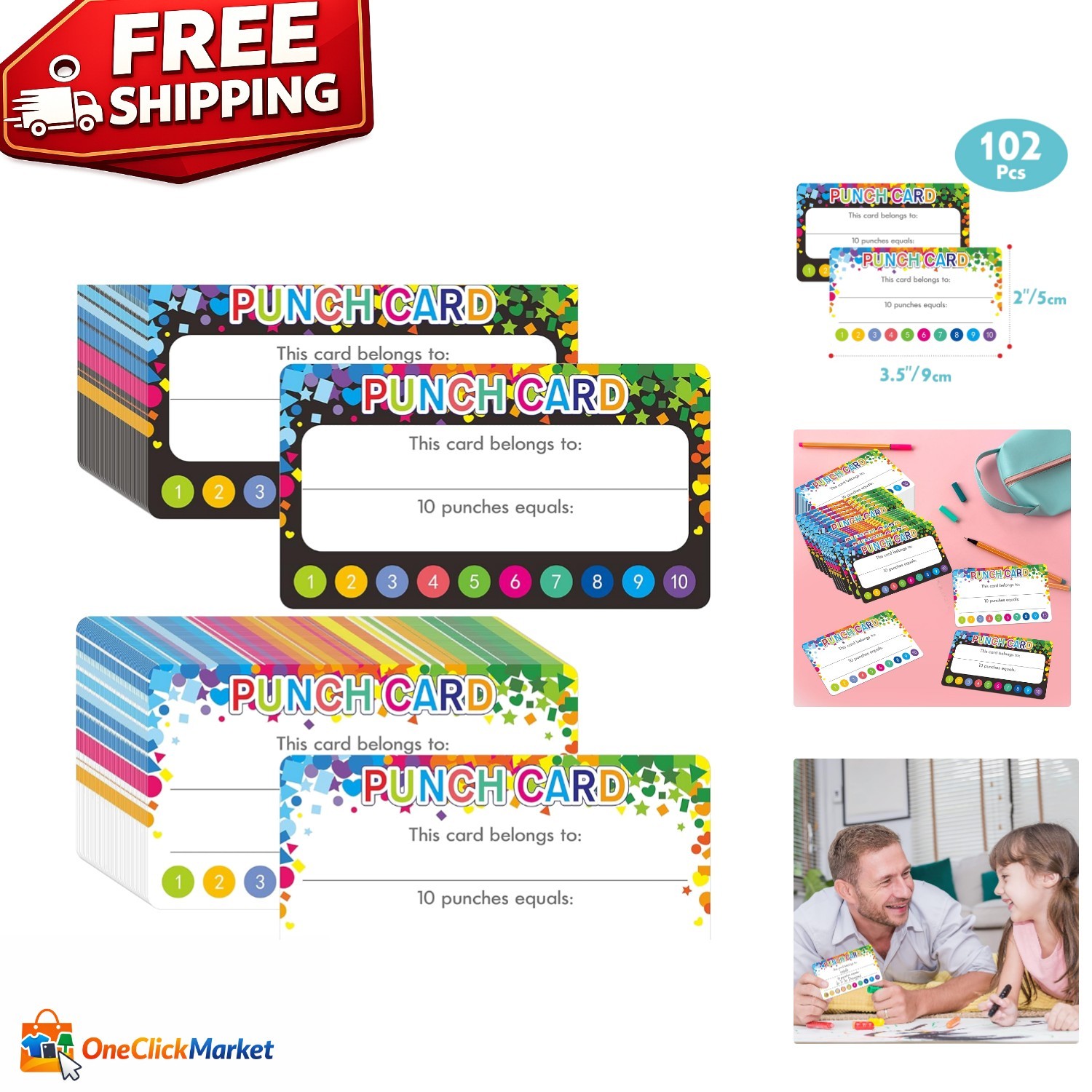 102 PCS Punch Cards - Student Awards & Loyalty Cards - Child-Safe Design gallery