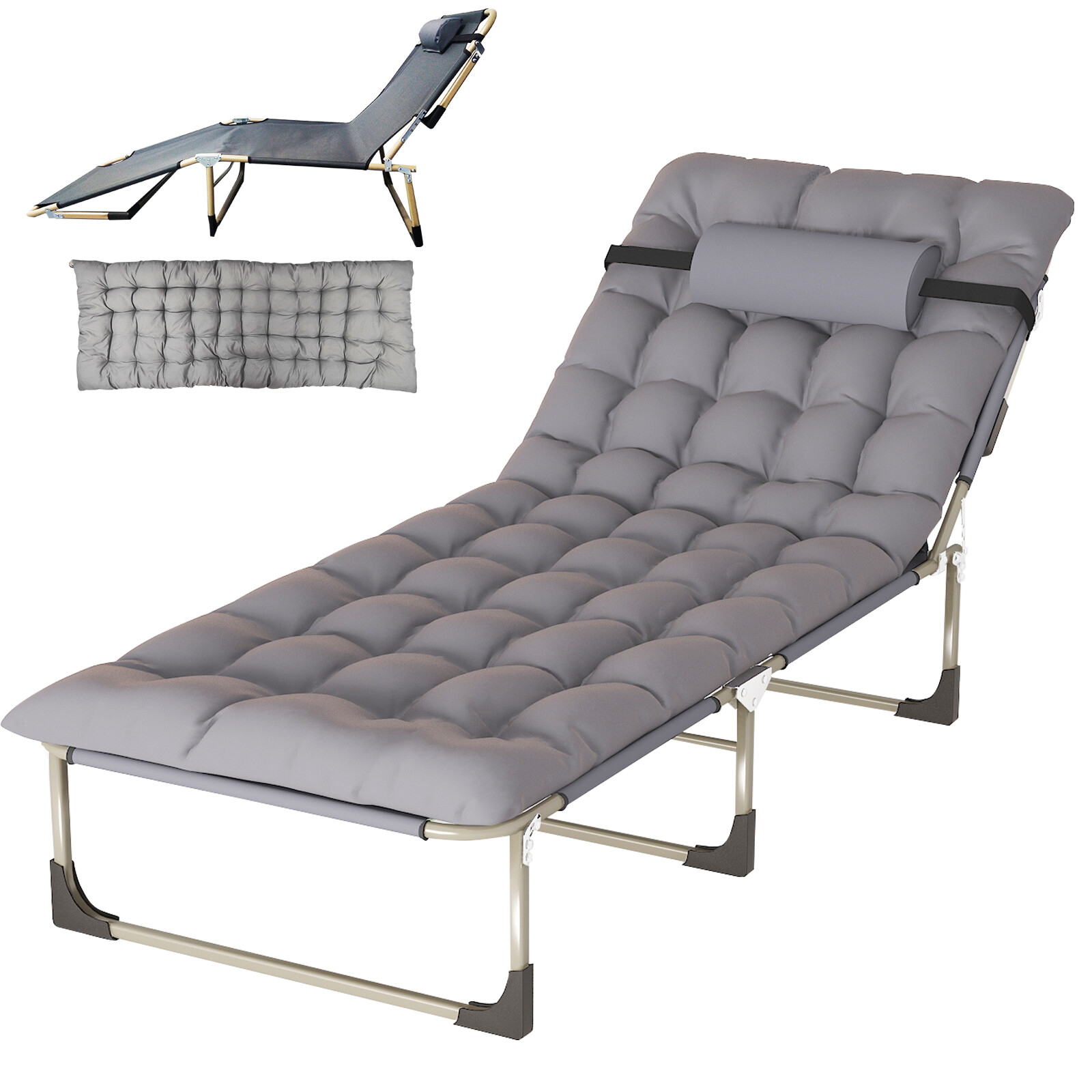 Folding Outdoor Lounge Chair with Canopy - Portable & Adjustable - Grey gallery