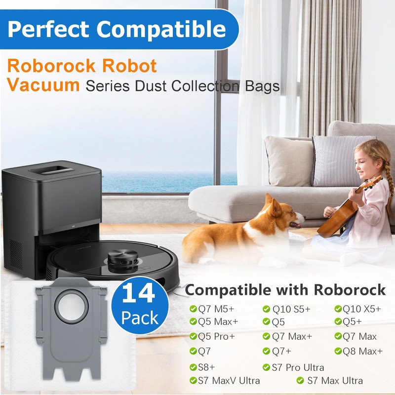 14 Pack Dust Bag Compatible with Roborock Q7 M5+, Q10 S5+/Q10 X5+, Q5, Q5+, Q gallery