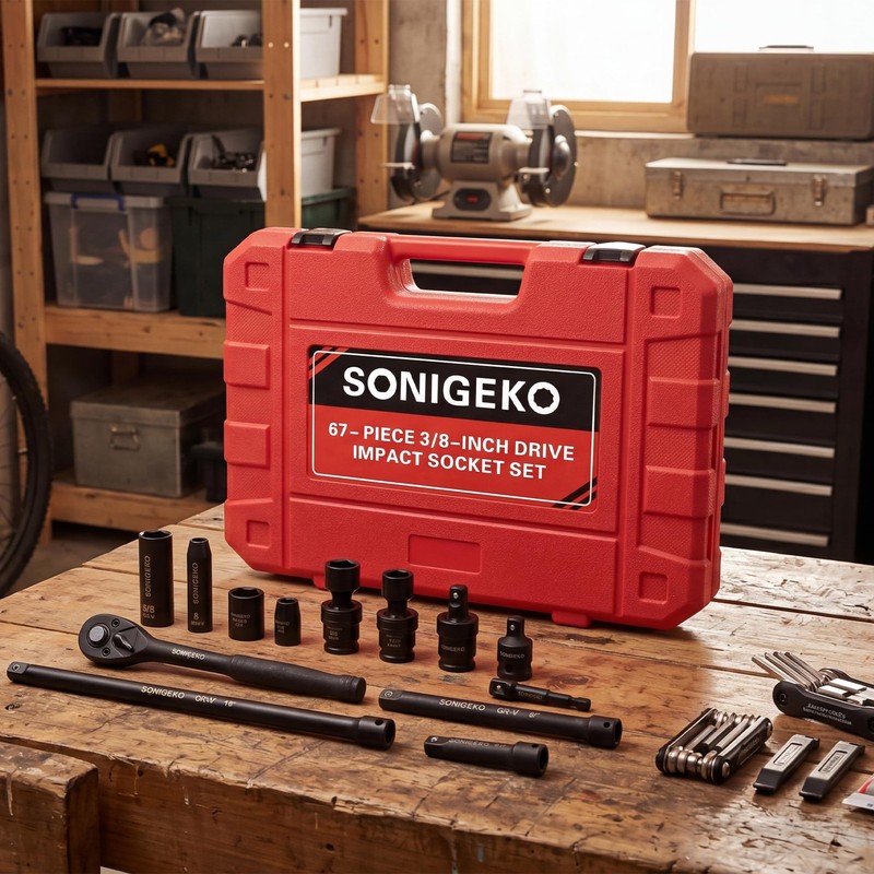 SONIGEKO 3/8" Drive Impact Socket Set, 67-Piece Standard Metric & SAE 6 Point... gallery