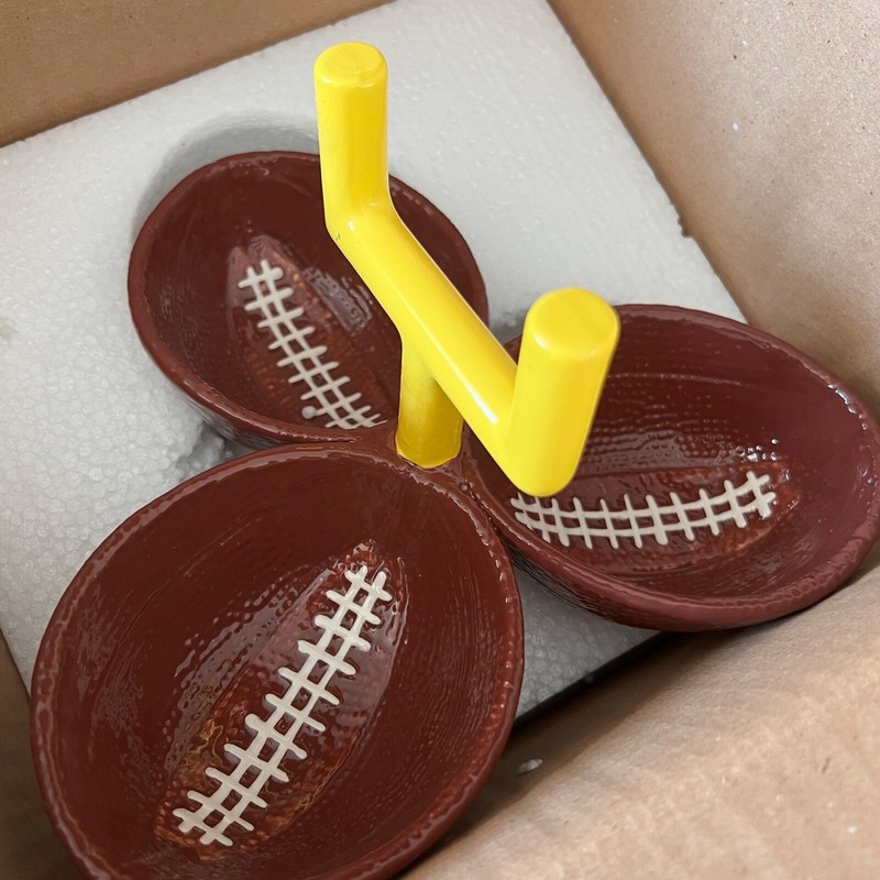 Boston Warehouse Touchdown 3 Section Football Condiment Server bowl Hand Painted gallery