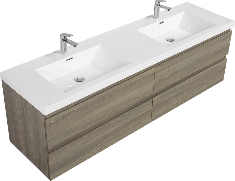 72 in Floating Wall-Mounted Bathroom Vanity W/ Resin Double Sink 4 Drawers Gray gallery