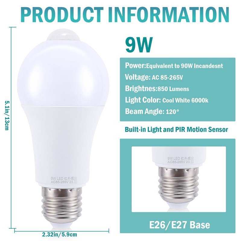 LED Motion Sensor Light Bulb 90W Equivalent Energy Saving Lamp E27 6000K 1~6Pack gallery