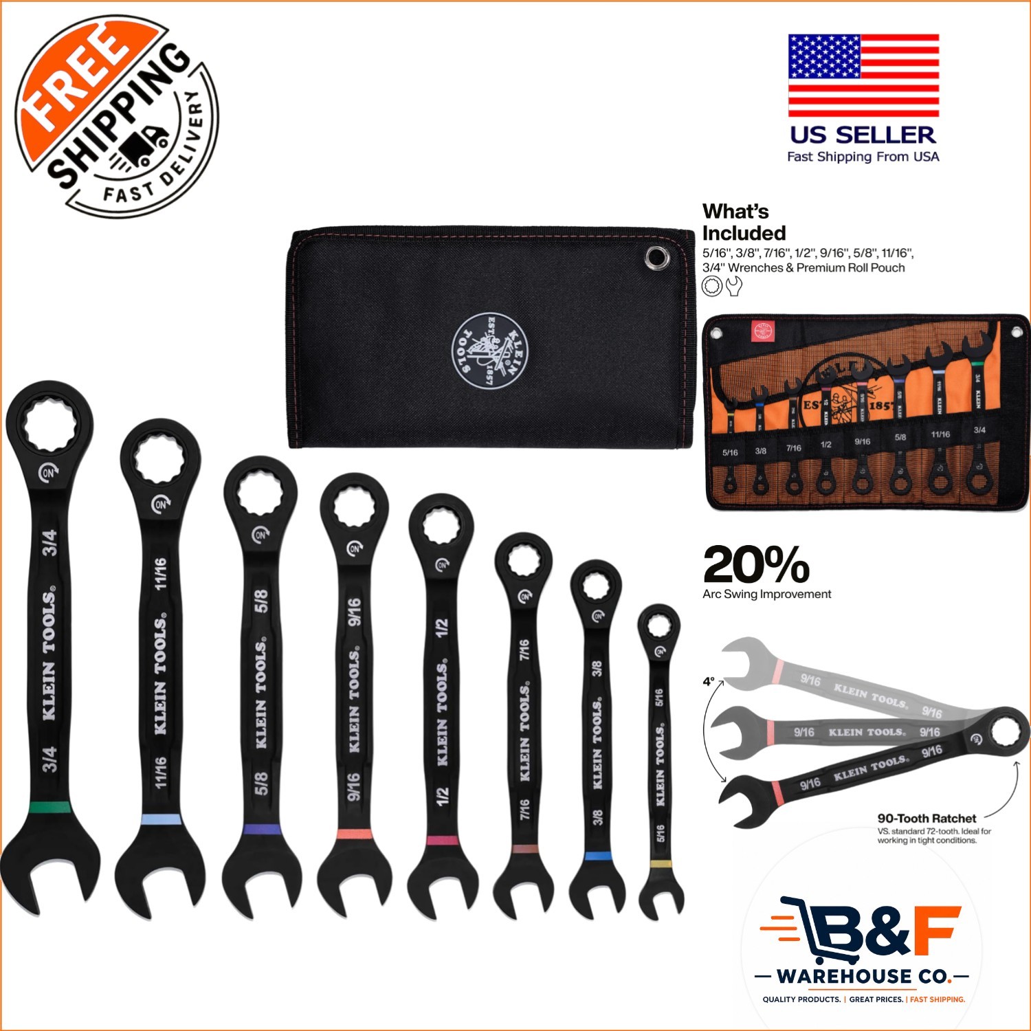 Klein Tools 8-Piece Ratcheting Wrench Set - Ergonomic & Color-Coded Design gallery