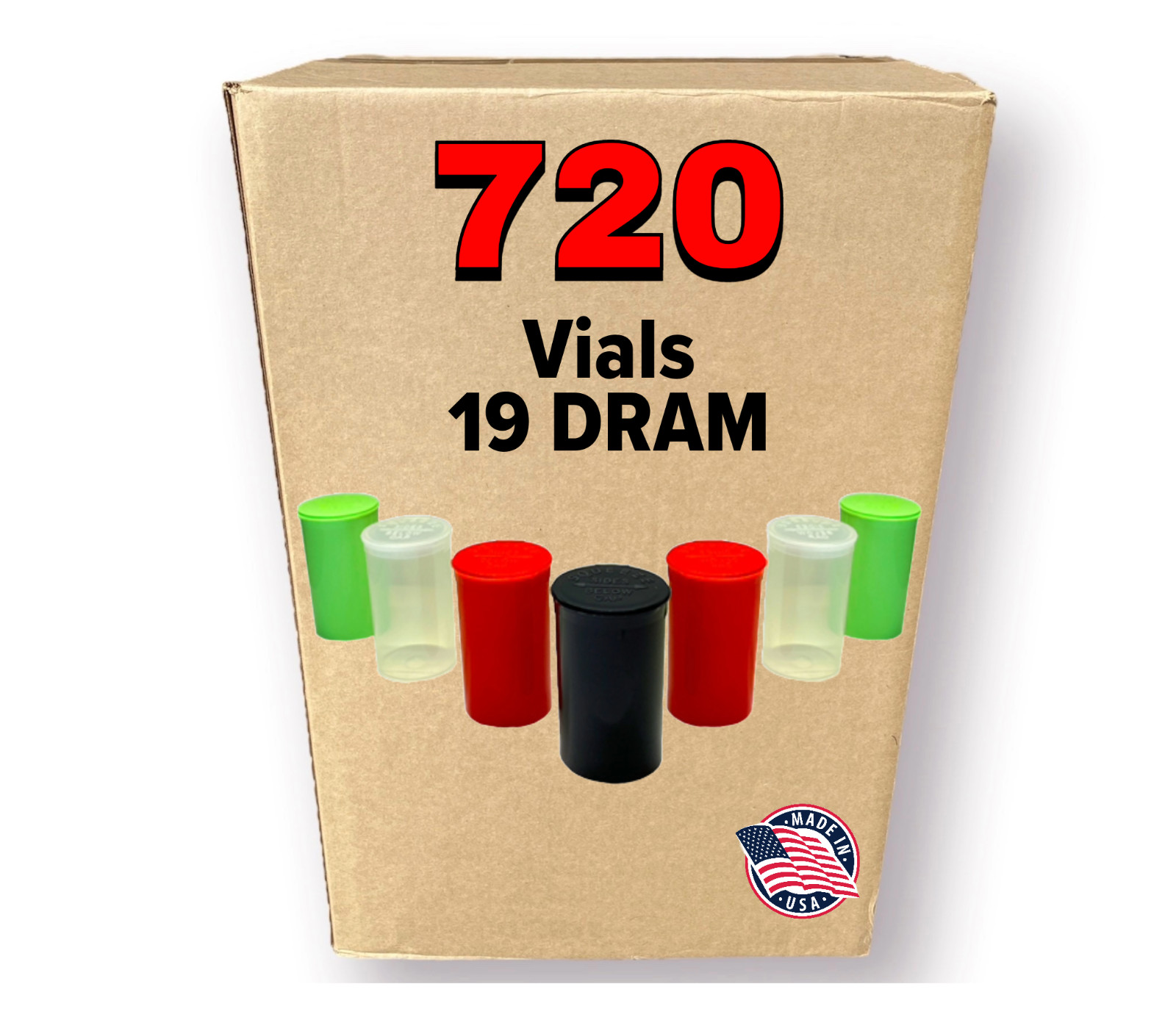 Evo Plastics - 19 Dram Pop Top Bottles - 720 Count Case - USA MADE - Mult Colors gallery