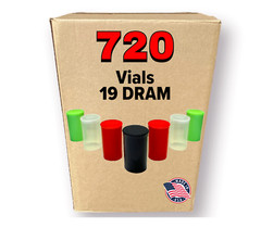Evo Plastics – 19 Dram Pop Top Bottles – 720 Count Case – USA MADE – Mult Colors
