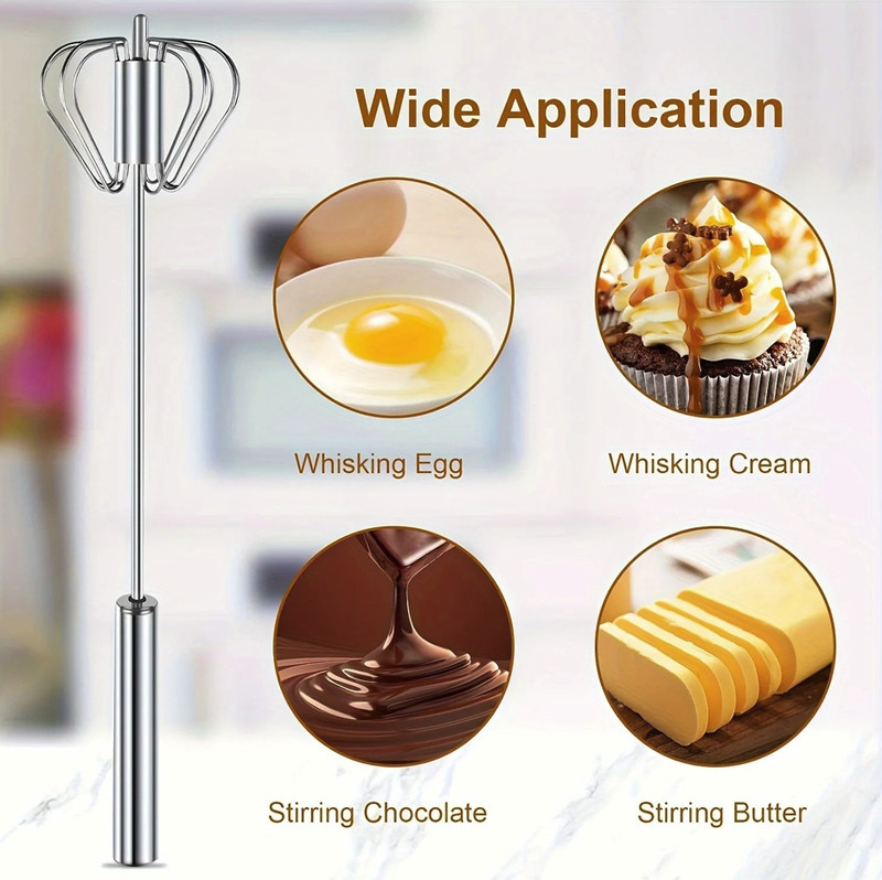 1pc Stainless Steel Semi Automatic Egg Beater Hand Push Mixer - NEW gallery