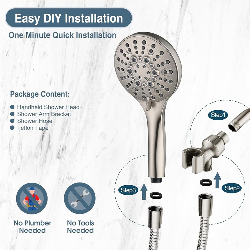 High Pressure 9 Spray Settings Handheld Shower Head & 69'' Hose PSS9901-02 gallery