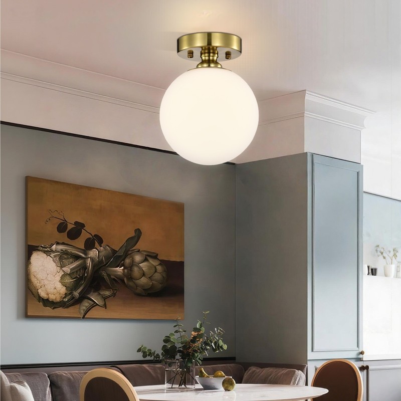 Gold Flush Mount Ceiling Light 7" Opal Glass Globe Fixture for Hallway Bathroom gallery