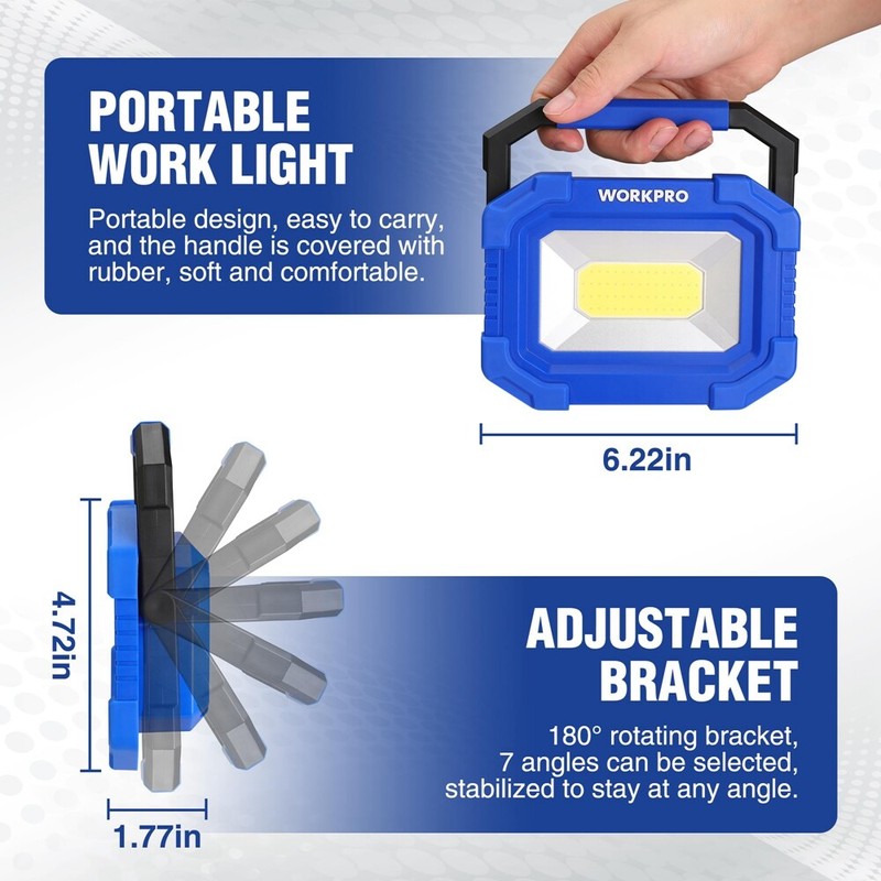 WORKPRO 2Pack Rechargeable 2000LM LED Work Light Magnetic Super Bright Worklight gallery