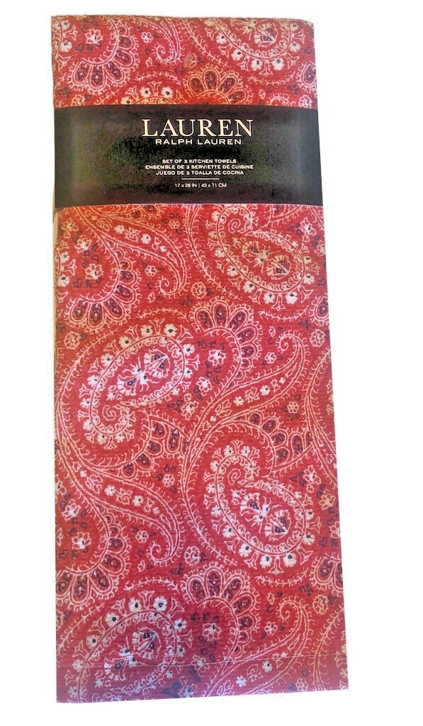 Ralph Lauren Kitchen Dish Towels July 4th Red Paisley Bandana Stars Set of 3 gallery