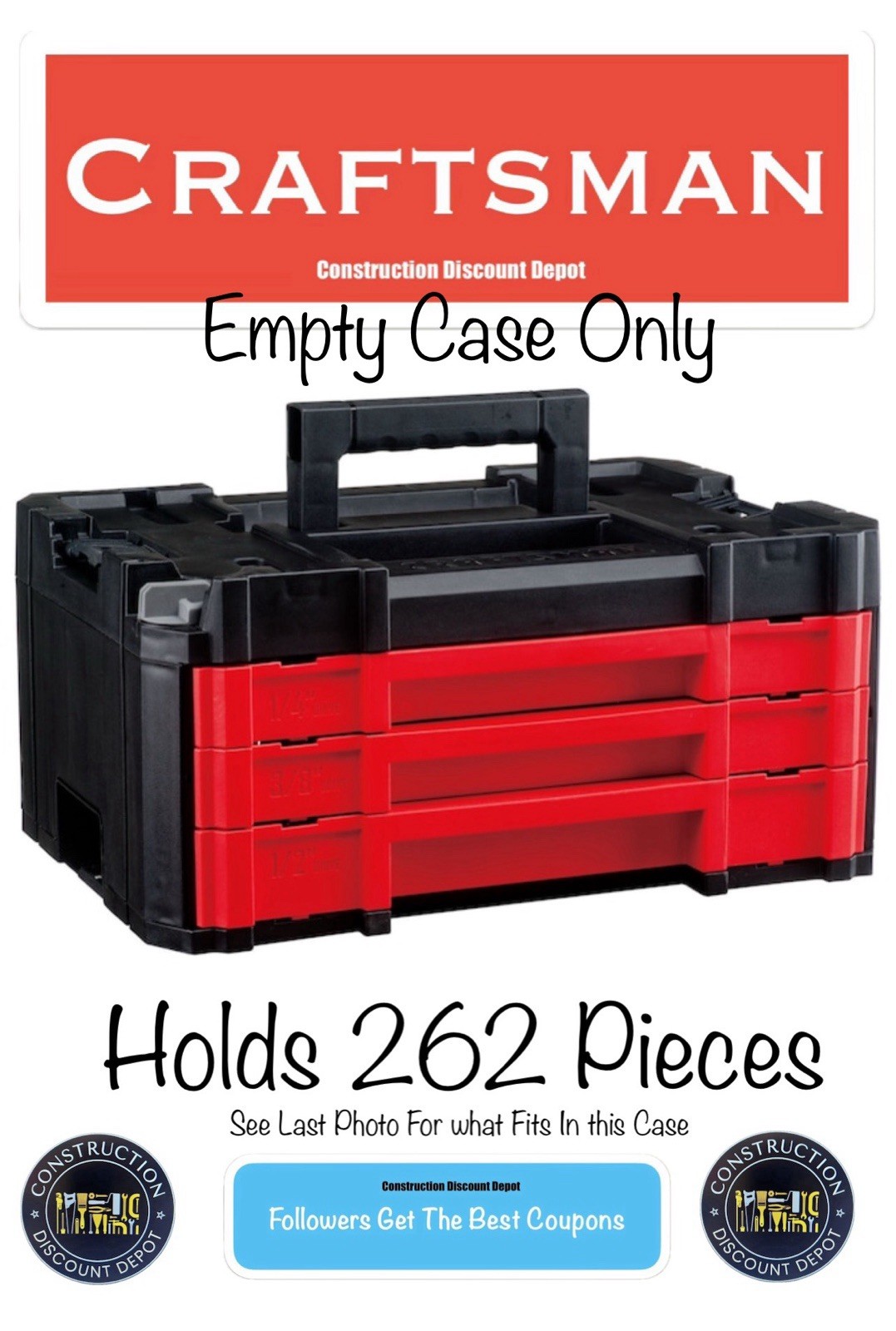 CRAFTSMAN 3 DRAWER TOOL CASE 262 PC VERSASTACK EMPTY **TOOLS NOT INCLUDED** gallery