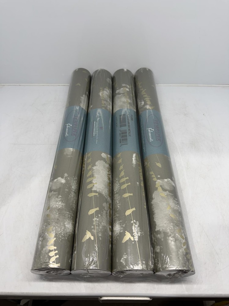 4 New Rolls Tempaper Elements Self-Adhesive Wallpaper Flock-Storm Gray Metallic