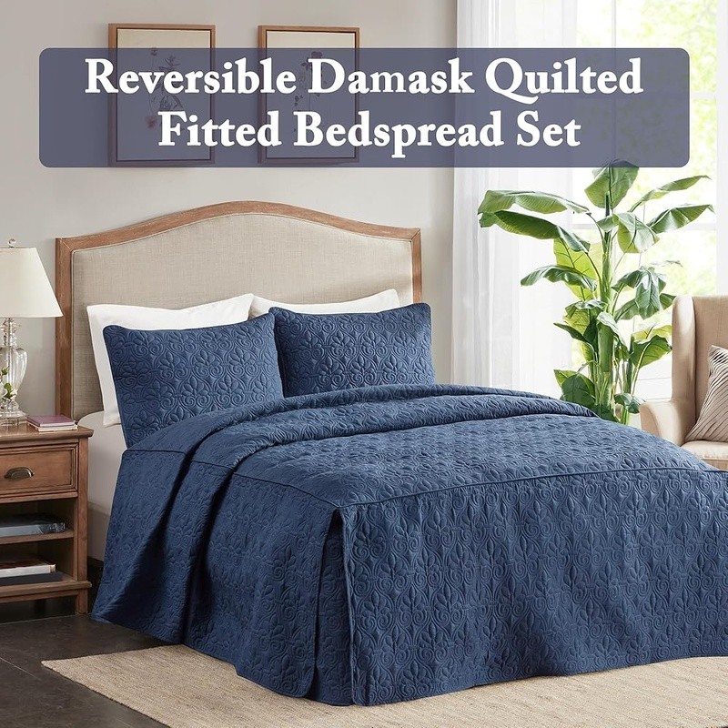 Microfiber Quilted Bedspread 3 Piece Set Split Corner Shams Soft Lightweight New gallery