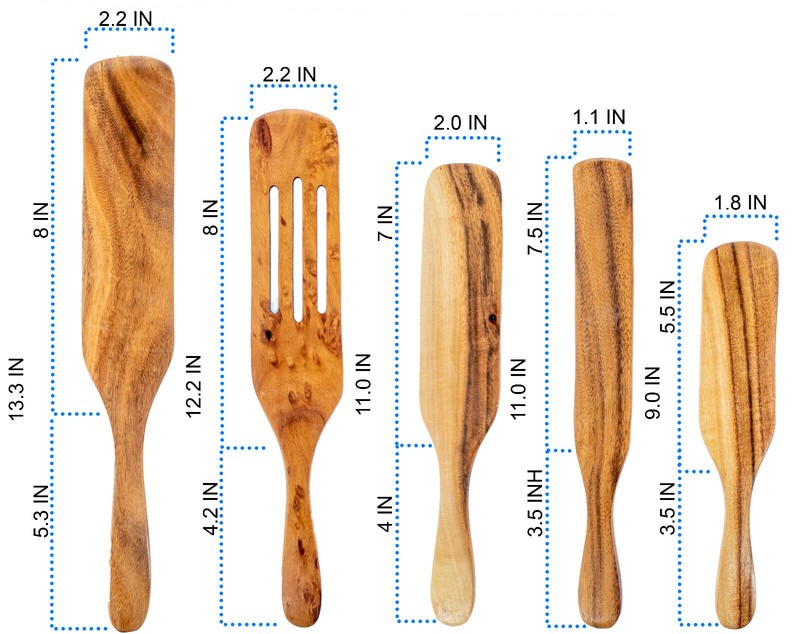 Spurtle Kitchen Cooking Utensil 5pc Set Teak Wood Non Stick Wooden Spatula Spoon gallery