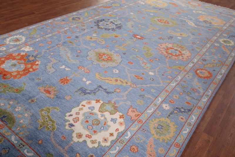 All-Over Pattern Blue Floral Oushak Oriental Rug 8x16 Handmade Wool Carpet gallery