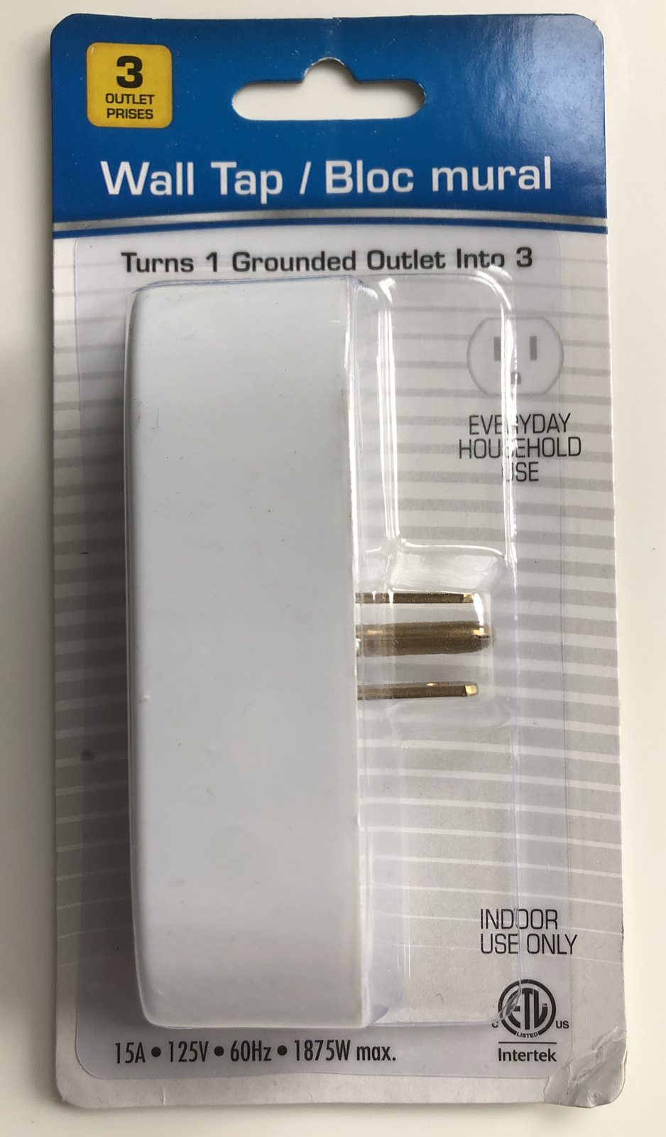3 OUTLET GROUNDED 3 PRONG WALL TAP 125V/15A 1875W MAX NEW IN PKG! FREE SHIP! gallery
