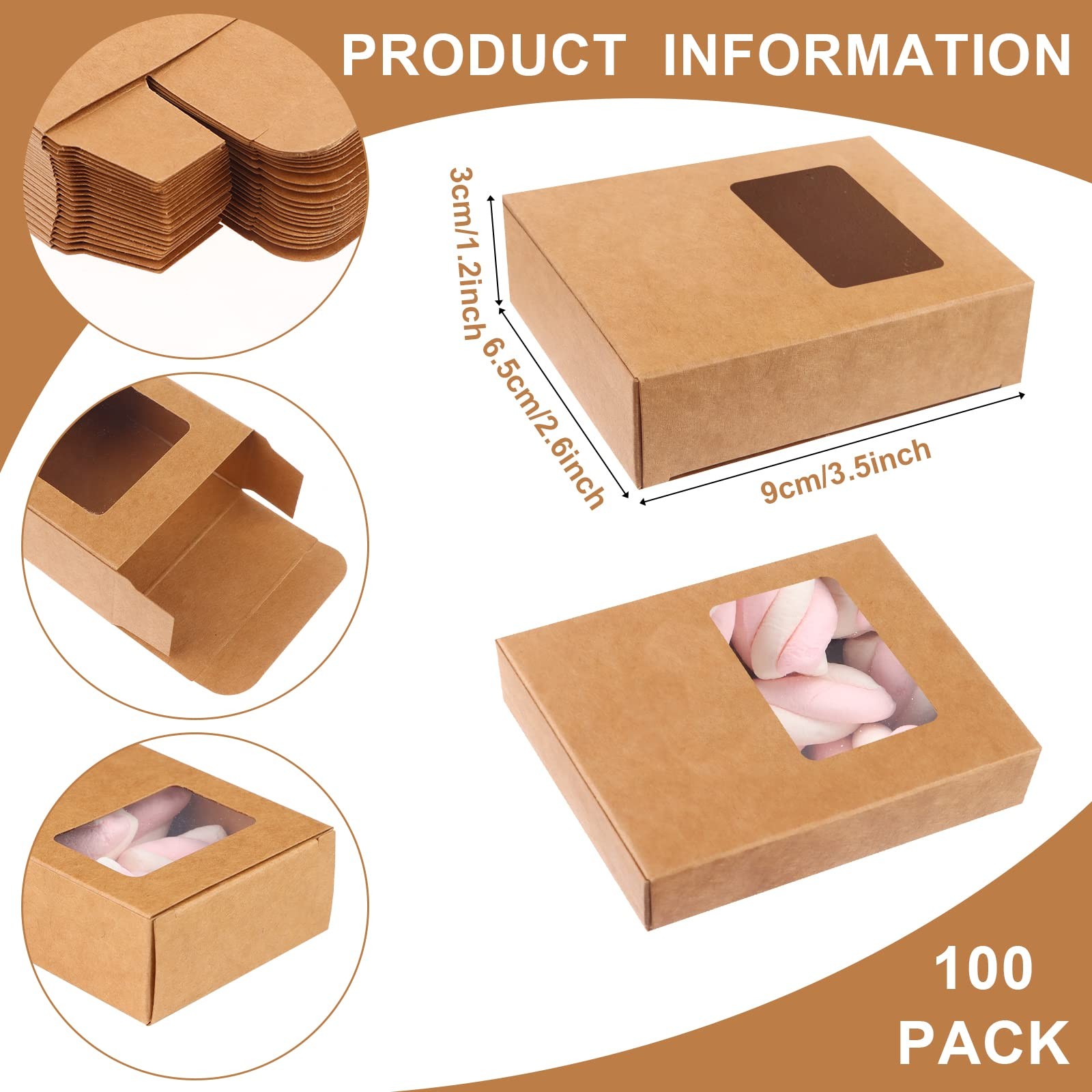 100 PCS Mini Kraft Paper Box with Square Window Soap Packaging Boxes Craft Ca... gallery