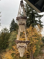VTG Macrame Seashell Hanging Double Plant Holder Chandelier Coastal Boho 42″