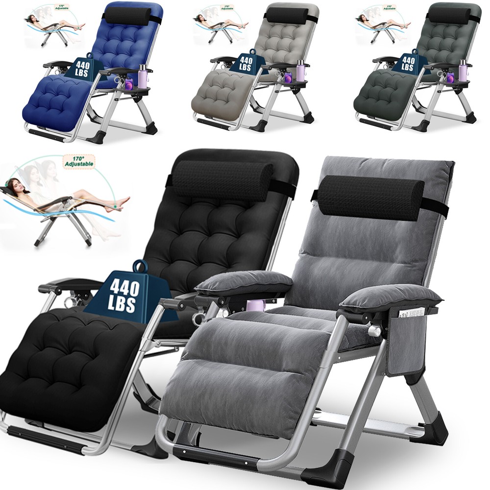 NAIZEA Zero Gravity Chair Folding Reclining Chaise With Pillow+Mat+Arm Cushion