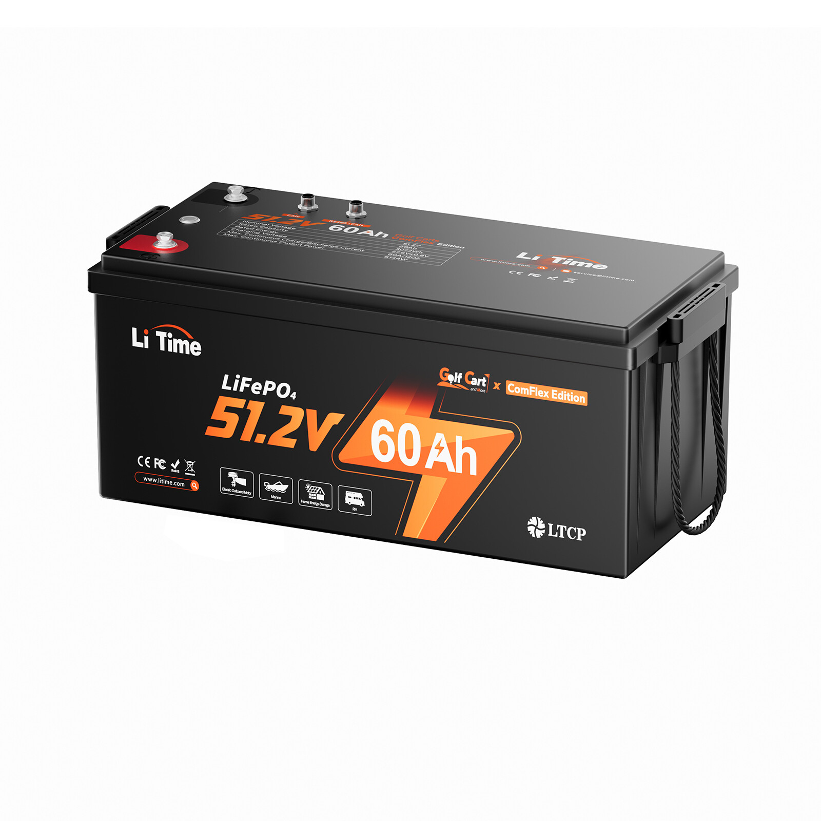 LiTime 48V 60Ah COM Lithium Golf Cart Battery with 18A Charger+Monitor Set Kit gallery