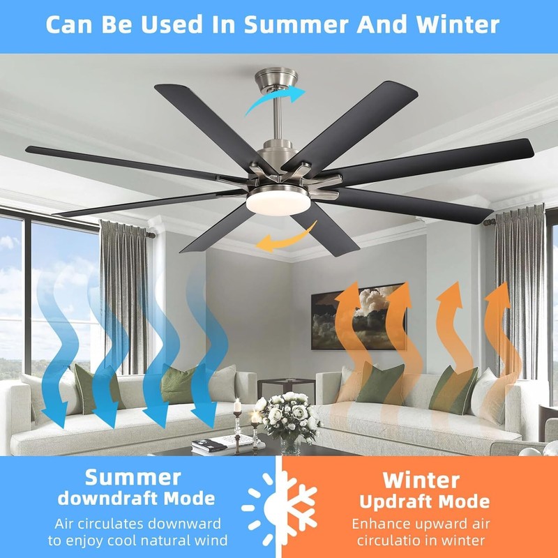 Extra Large 66'' Ceiling Fan & Light APP Remote Control 8-Blades Cooling Modern gallery