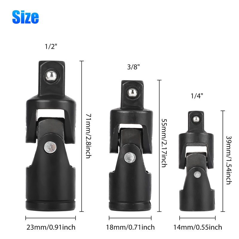 3Pcs Impact Universal Joint Socket Swivel Set 1/4" 3/8" 1/2" Drive Sockets Tool gallery
