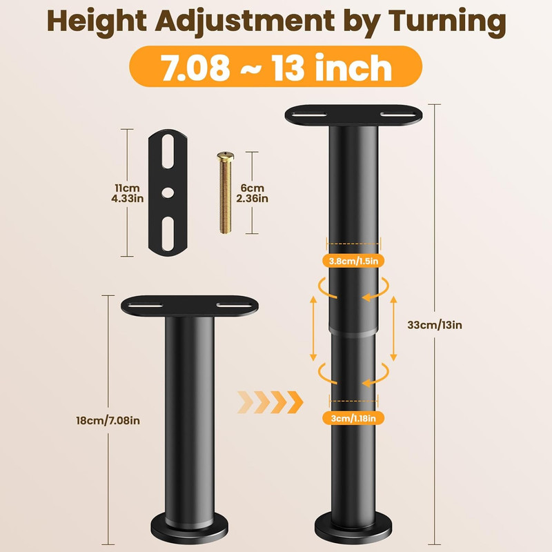 7.08-13 Inch Bed Frame Legs, 4Pcs Adjustable Bed Support Legs, Metal Bed Frame S gallery