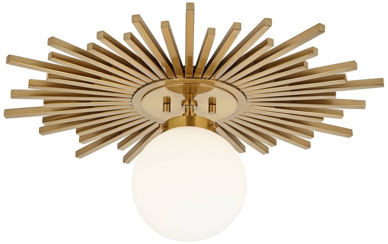 Hazel Modern Ceiling Light Semi Flush Mount Fixture 24" Warm Brass White Shade gallery