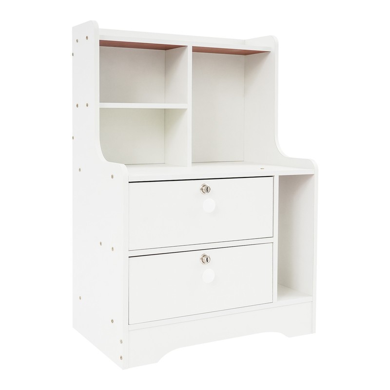2 Drawers Side Table, White Storage Cabinet, Nightstand, Bedside Table W/ 4*Keys gallery