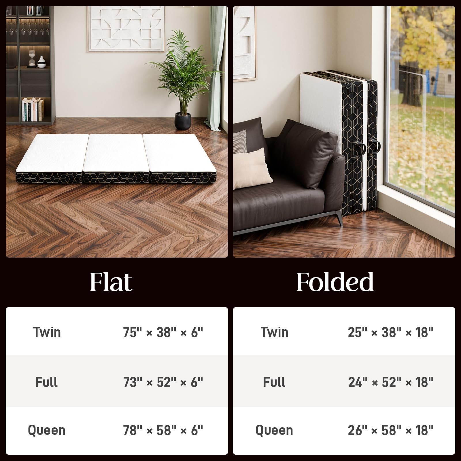 Twin Size Portable Folding Memory Foam Mattress 4 Inch 75"x38"x4"EMBED Tri-Fold gallery