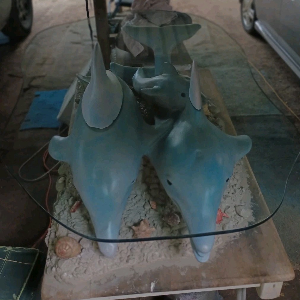 Dolphin Sculpture Base Glass Top Coffee Table Free Form Blue/Clear 60x40x15 gallery