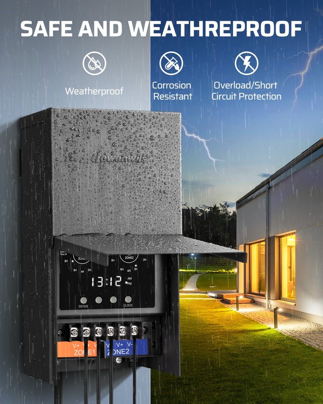 DEWENWILS 200W Low Voltage Landscape Transformer with 2 Zones, 120V AC to 12V DC gallery