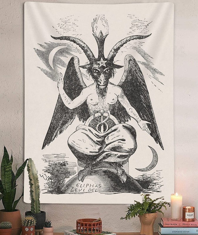Gothic Devil Demon Tapestry Wall Hanging, Tarot Card Witch 60"L x 40"W, Black gallery