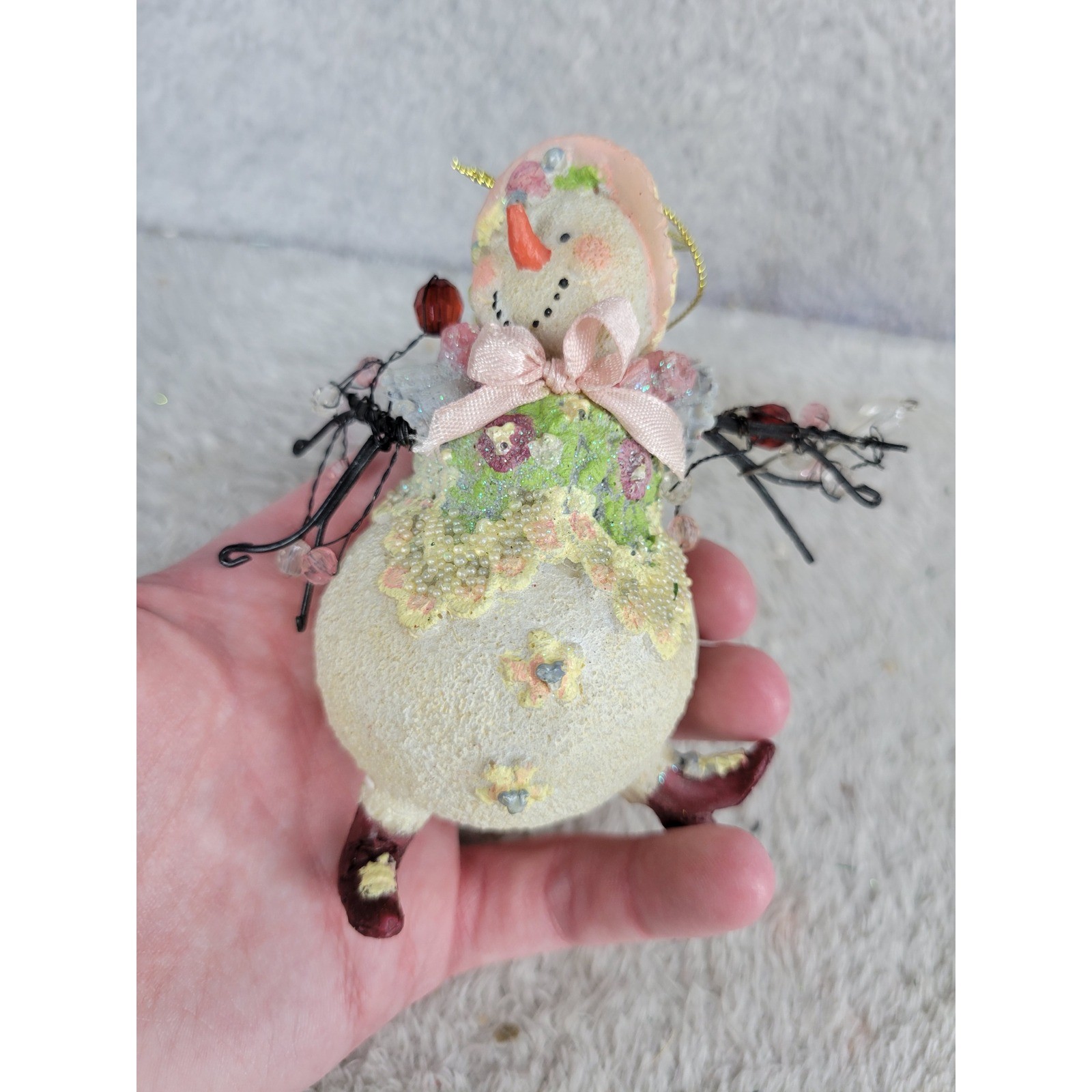 Handmade Beaded Snowman Ornament Whimsical Christmas Tree Decor Festive Winter gallery