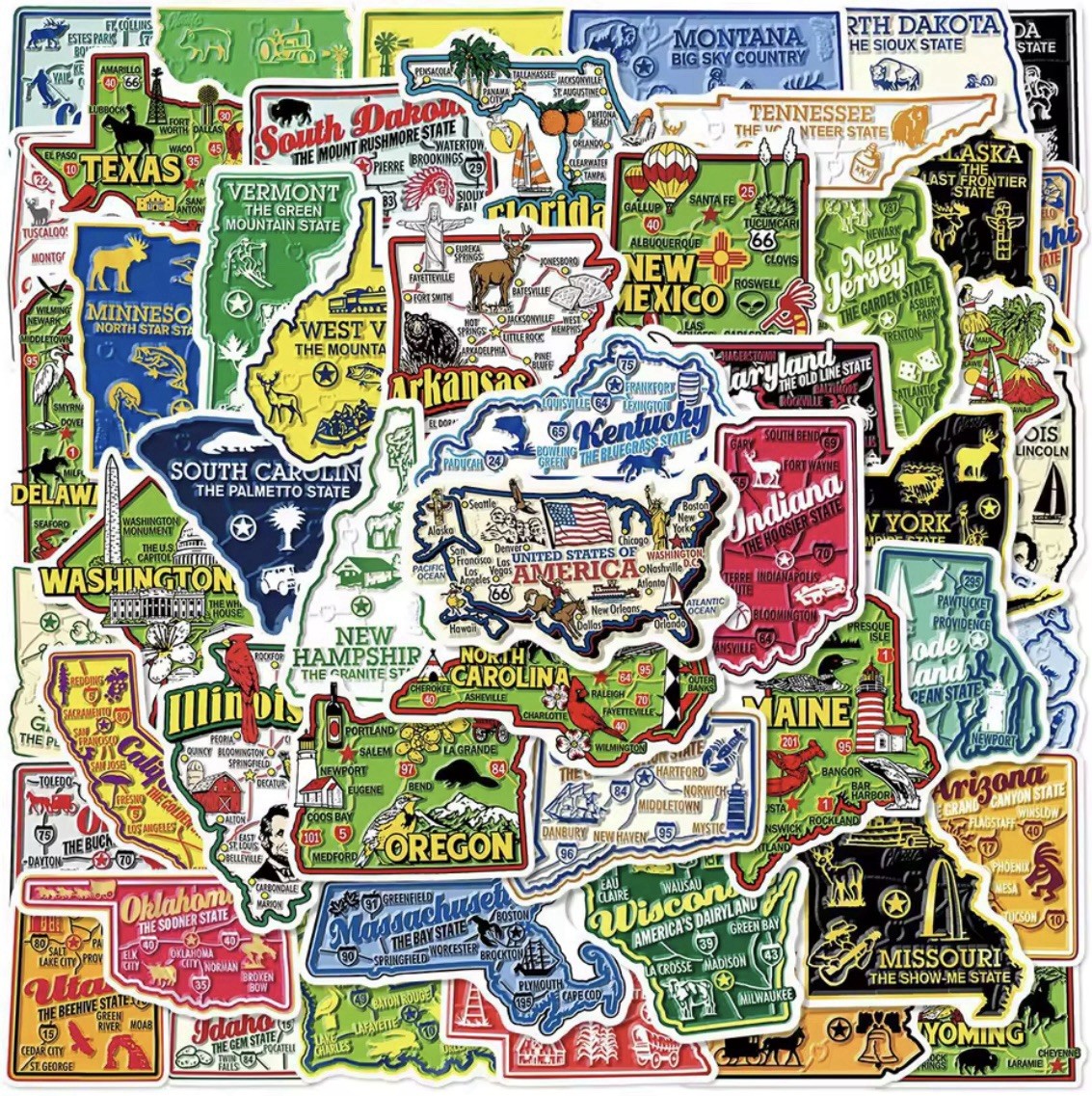 American State Style Stickers 51pc United States Of America States FREE SHIPPING gallery